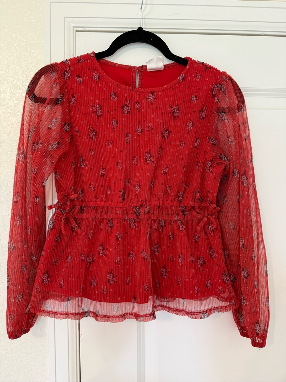 Self Esteem Orange Floral Peplum Blouse with Sheer Sleeves